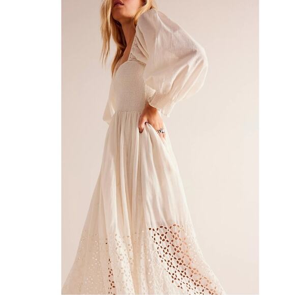 Free People Ethereal Dainty Perfect Storm Midi Dress Ivory Cream Large Cottage - Picture 4 of 16